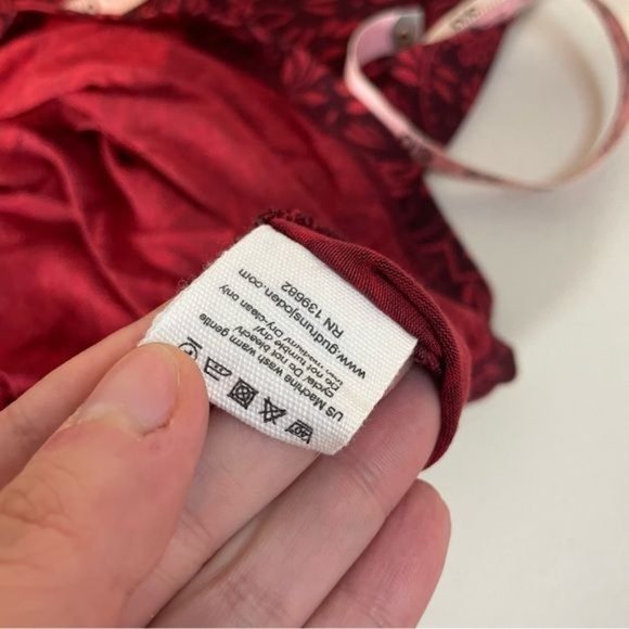 GUDRUN SJODEN MODAL JERSEY V NECK LONG SLEEVE KNEE LENGTH DRESS FLORAL RED M - Picture 4 of 6